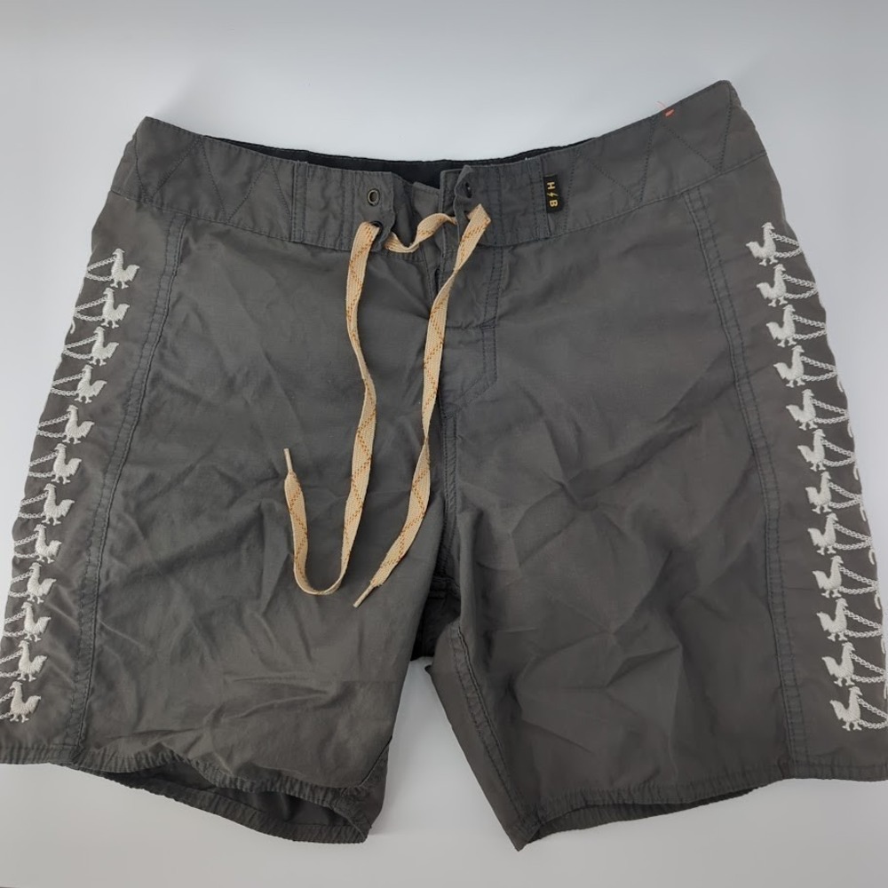 Howler Brothers Board Shorts Mens 30 Gray Embroidered Swim Surf Hermanos *READ*